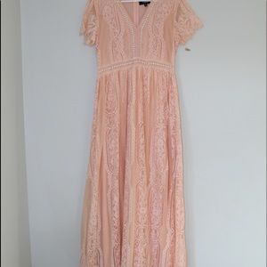 Aakaa pink short sleeve elegant maxi lace dress
